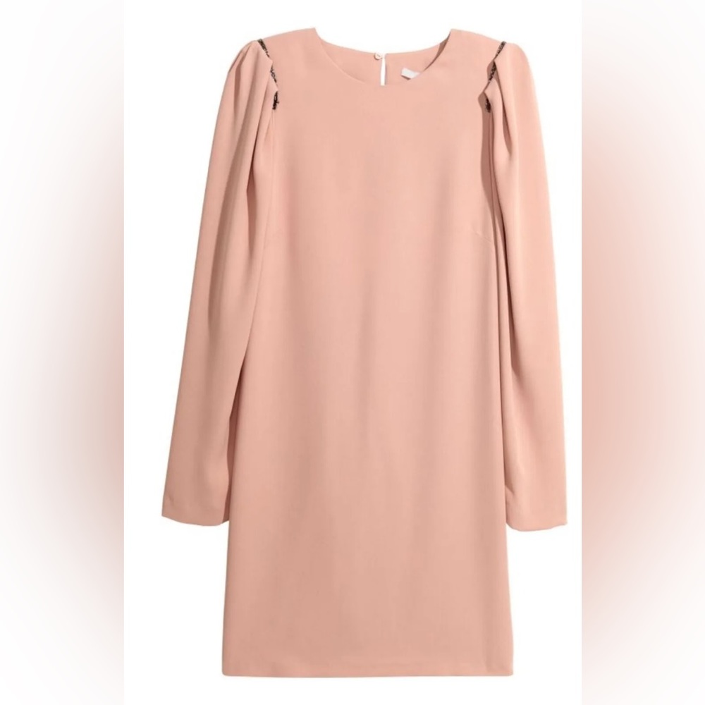 H&M blush pink puff sleeve beaded shoulder long sleeve mini dress small - Picture 6 of 6